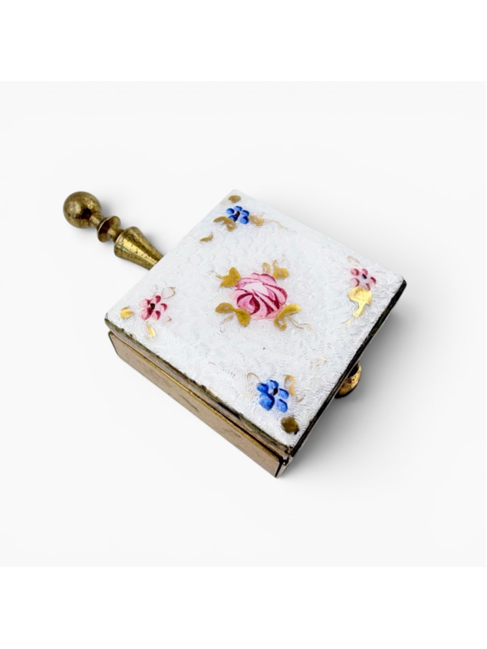 Vintage French Enamel Silent Butler Ashtray Crumb Catcher Guilloché Floral
